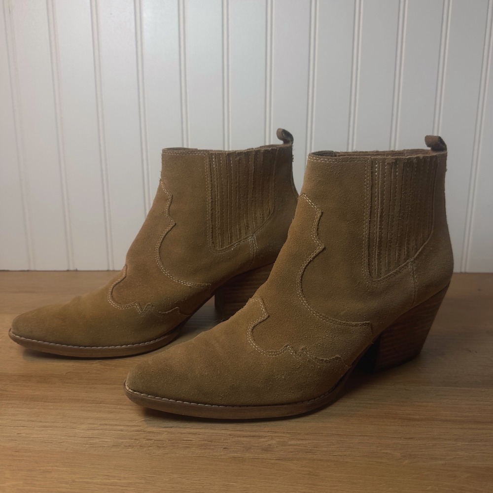 Sam Edelman Womens 10 Tan Suede Western Cowboy Ankle Boots Pointed Toe Booties